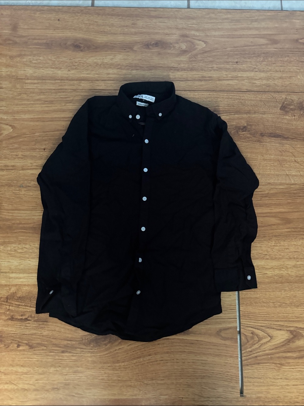 Zara Black Button-Down Shirt with White Buttons